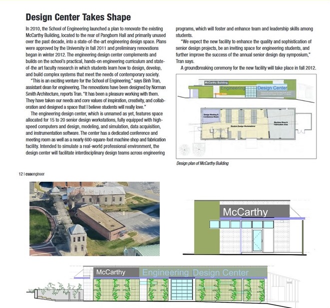 “Design Center Takes Shape” in CUA Engineer Magazine – Norman Smith ...